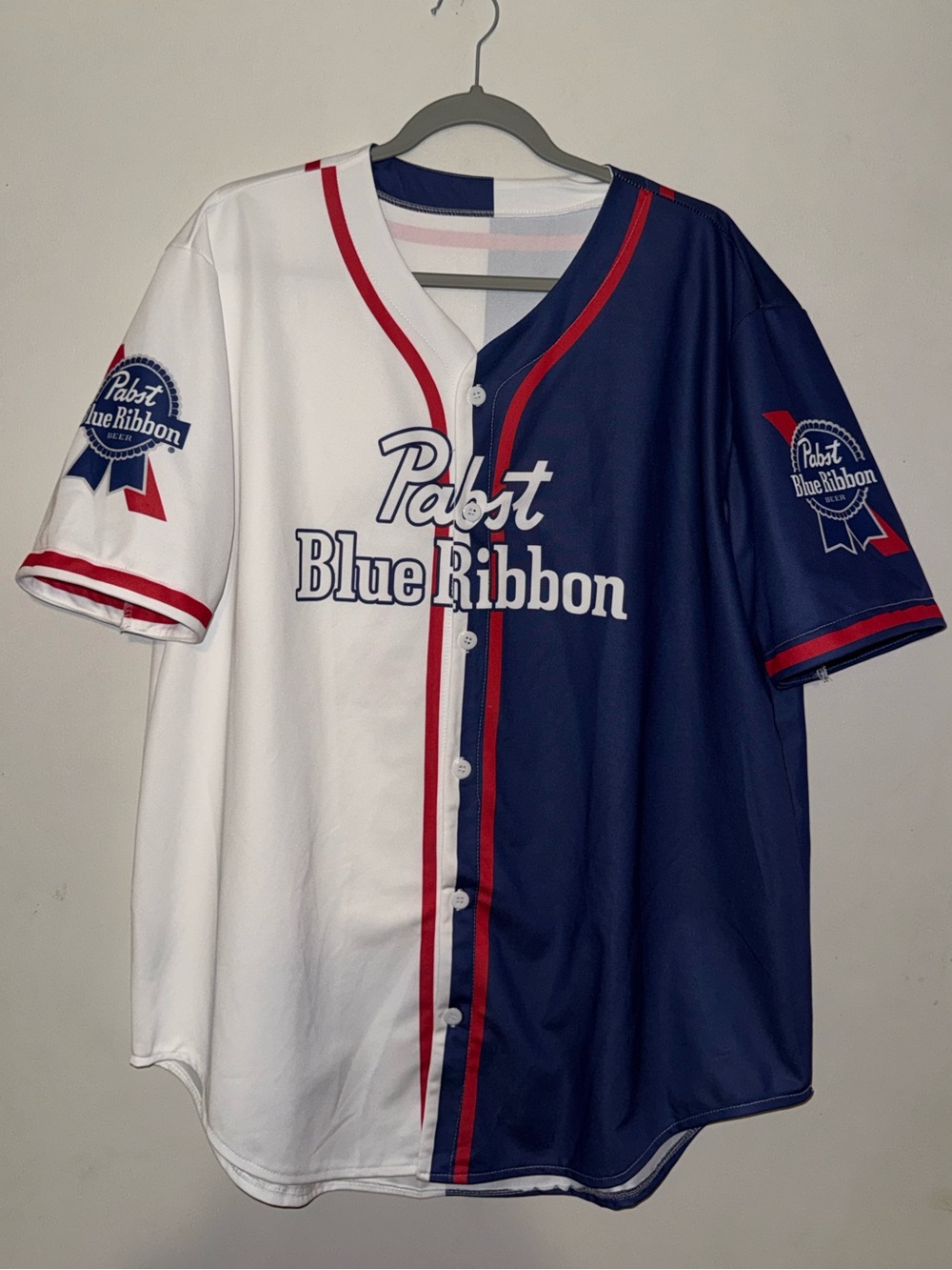 Pabst Blue Ribbon Split Navy & White Baseball Jersey